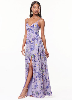 Azazie Zeya Bridesmaid Dresses Lilac Bloom A-Line V-Neck Pleated Chiffon Dress image4