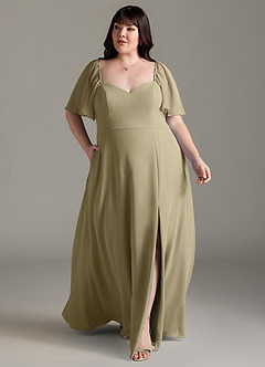 Azazie Chloe Abiti da Damigella Abito A-Line in Chiffon Scollo a Cuore Verde Muschio image7