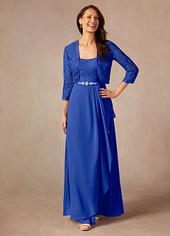 Azazie Ainsling Mother of the Bride Dresses Royal Blue A-Line Square Neckline Lace Chiffon Dress image1