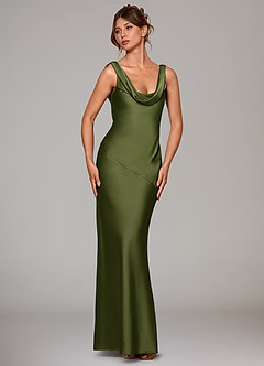Azazie Rylina Bridesmaid Dresses Olive Mermaid Stretch Satin Dress image8