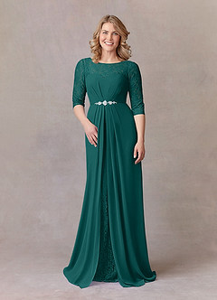 Azazie Leonine Abiti per la Madre della Sposa Abito A-Line in Chiffon in Pizzo con Scollo a U Verde Pavone image3