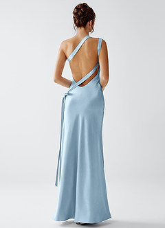 Stephanie Sky Blue Luminous Satin Maxi Dress