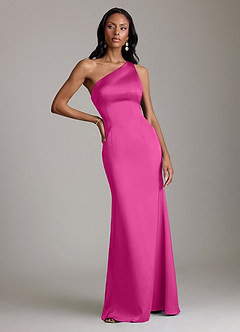 Azazie Voni Bridesmaid Dresses Fuchsia Mermaid One Shoulder Stretch Satin Dress image5