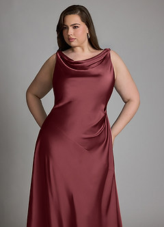 Azazie Nerine Bridesmaid Dresses Merlot A-Line Pleated Stretch Satin Dress image11