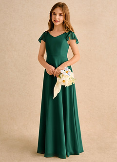 Azazie Nari Girls Formal Blumenmädchenkleider A-Linie mit ärmel Chiffon Kleid Smaragd image3