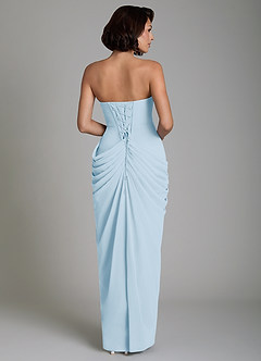 Azazie Nyra Robes de demoiselle d'honneur Robe Fourreau en Mousseline de soie Corset Bleu Ciel image2