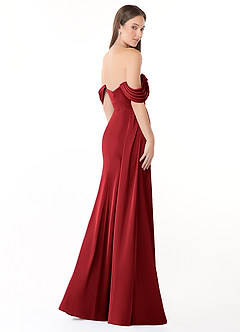 Azazie Amyra Jurken voor bruidsmeisjes Converteerbaar Jurk van Stretch Satijn met Zeemeermin Off-shoulder Scharlaken image5
