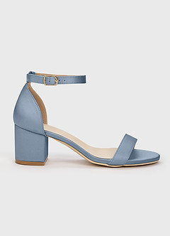 front Matching Color Matte Satin One Strap Buckle Block Low Heel Sandals