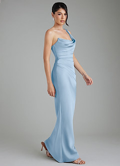 Azazie Sabrina At-home Try On Dresses Dusty Blue Mermaid Corset Stretch Satin Dress image9