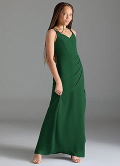 Azazie Leo Junior Dark Green Mermaid Pleated Chiffon Dress image3