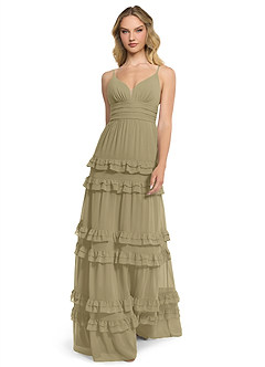 Azazie Rachel Bridesmaid Dresses Moss Green A-Line Chiffon Dress image1