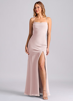 Azazie Grata 신부 들러리 드레스 인어 주름진 쉬폰 바닥 길이 드레스 image1