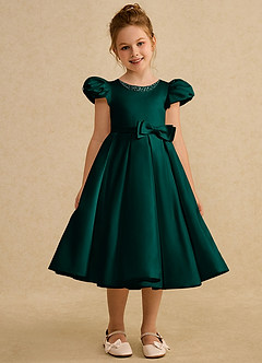 Azazie Pearl Flower Girl Dresses Pine Ball-Gown Pleated Matte Satin Dress image5