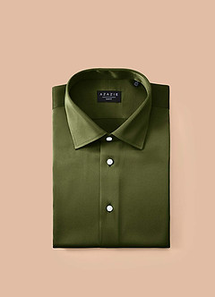 front Julian Olive Stretch Satin Dress Shirt