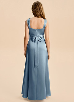 Azazie Kiki Junior Robe Trapèze en Satin extensible Nœud Bleu Poussiéreux image2