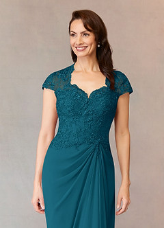 Azazie Junie Mother of the Bride Dresses Ink Blue A-Line Lace Chiffon Dress image5