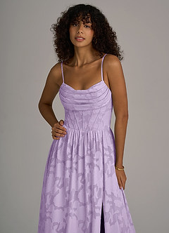 Azazie Lettie Bridesmaid Dresses Lilac A-Line Corset Floral Burnout Dress image2