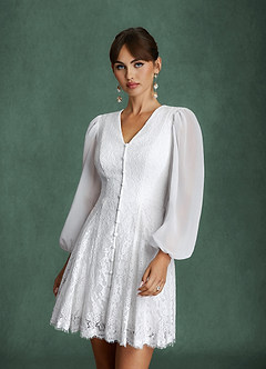 Azazie Dionne Wedding Dresses Diamond White A-Line Lace Dress image5