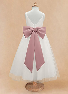 Azazie Lea vestidos de niña de las flores Vestido de Rosa Polvorienta de Tul de Corte En A con Tirante Espagueti image7