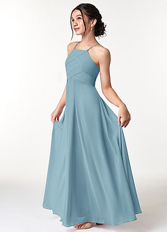 Azazie Ginger Junior Moody Blue A-Line Pleated Chiffon Dress image6