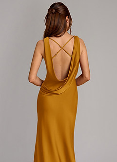 Azazie Cheryl Bridesmaid Dresses Butterscotch Mermaid Stretch Satin Dress image2