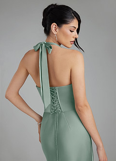 Azazie Torrance At-home Try On Dresses Agave Mermaid Corset Stretch Satin Dress image2
