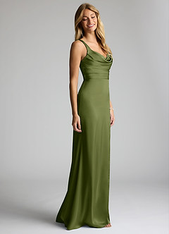 Azazie Elida Bridesmaid Dresses Olive Sheath Pleated Stretch Satin Dress image3