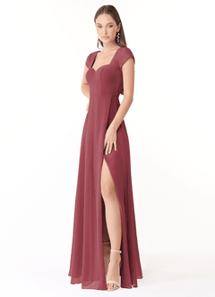 Azazie Hainsly At-home Try On Dresses Agave A-Line Sweetheart Neckline Chiffon Dress image3