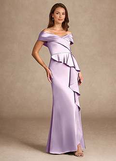 Azazie Dareia Mother of the Bride Dresses Frosted Lilac Mermaid Off the Shoulder Stretch Satin Dress image4