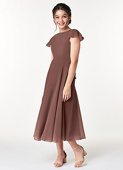 Azazie Payton Junior Espresso A-Line Bow Chiffon Dress image4