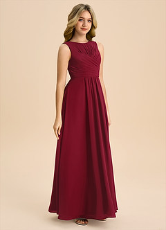 Azazie Skyla Junior Burgundy A-Line Pleated Chiffon Dress image4