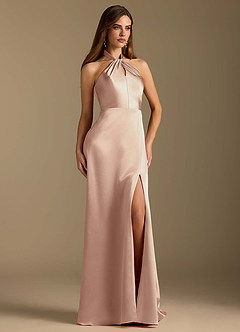 Azazie Tracie Bridesmaid Dresses English Rose A-Line Pleated Metallic Satin Dress image5