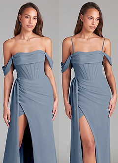 Azazie Amyra Vestidos de damas de honor Vestido de Crepúsculo de Gasa de Corte Recto Convertible con Vestidos sin tirantes image9