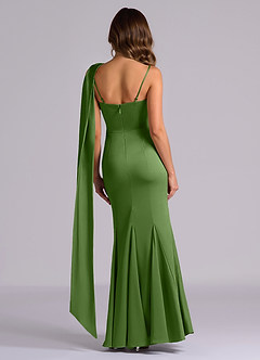Azazie Inara Final Sale Dark Green Mermaid Pleated Stretch Satin Dress image2