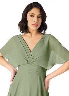 Azazie Pamela Bridesmaid Dresses Pistachio A-Line V-Neck Pleated Chiffon Dress image4