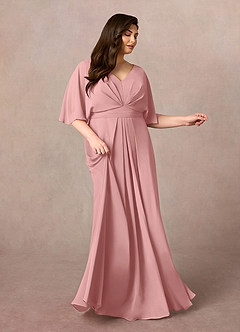 Azazie Oksana Abiti per la Madre della Sposa Abito A-Line in Chiffon con Scollo a V a Pieghe Rosa Polverosa image7