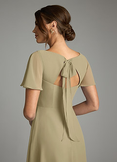 Azazie Kimber Bridesmaid Dresses Moss Green A-Line Flounce Sleeve Chiffon Dress image8