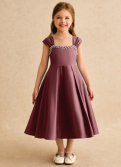 Azazie Yosemite Blumenmädchenkleider Ballkleid Herzausschnitt Matte Satin Kleid Wüstenrose image4