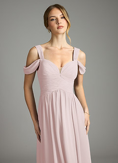 Azazie Lianne Bridesmaid Dresses Blushing Pink A-Line Off the Shoulder Chiffon Dress image3