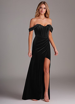 Azazie Jas Bridesmaid Dresses Black Sheath Off-The-Shoulder Corset Velvet Convertible Dress image4