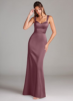 Azazie Denice Bridesmaid Dresses Amethyst Sheath Pleated Stretch Satin Dress image1