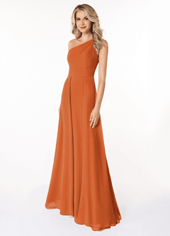 Azazie Dallas Vestidos de damas de honor Vestido de Canela de Gasa de Corte en A con Hombro unilateral image1