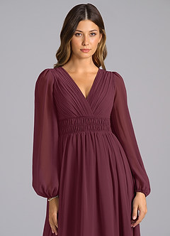 Azazie Palerma Bridesmaid Dresses Cabernet A-Line Long Sleeve Chiffon Dress image6