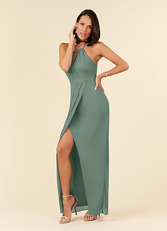 Azazie Hadid Mother of the Bride Dresses Eucalyptus Sheath Pleated Mesh Dress image4