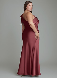 Azazie Yuanna Bridesmaid Dresses Merlot Mermaid One Shoulder Stretch Satin Dress image9