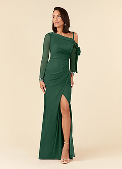 Azazie Marna Mother of the Bride Dresses Dark Green Sheath One Shoulder Mesh Dress image5