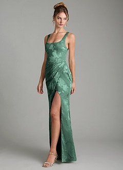 Azazie Mero Bridesmaid Dresses Eucalyptus Mermaid Pleated Floral Jacquard Burnout Dress image3