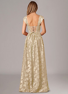 Azazie Hazel Bridesmaid Dresses Champagne A-Line Corset Floral Burnout Dress image4