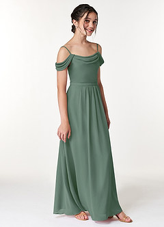 Azazie Alivia Junior Eucalyptus A-Line Off the Shoulder Chiffon Dress image3