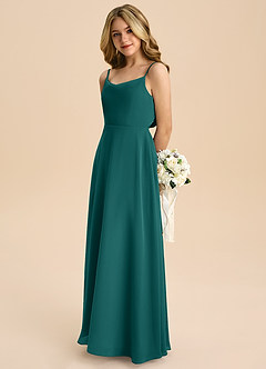 Azazie Shale Junior Peacock A-Line Bow Chiffon Dress image6